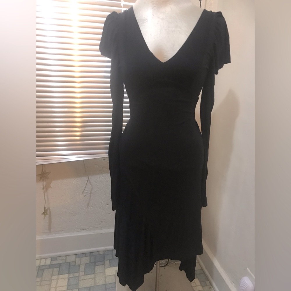 All saints Spitalfield long puff sleeve black asymmetric goth dress size 2